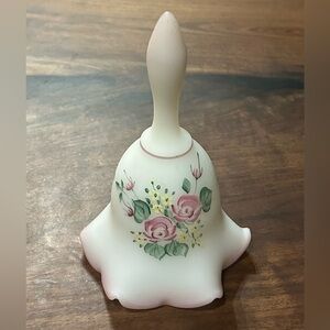 Fenton White Satin Glass Hand Painted Bell